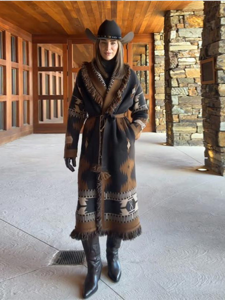 Tassel Fringe Trim - Elegancki kardigan damski z frędzlami, sznurowany,