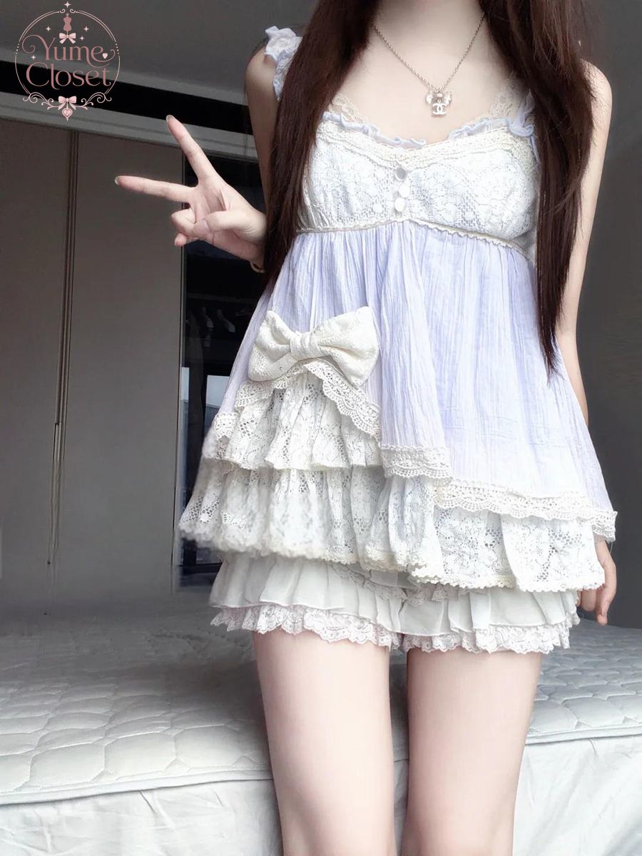 Elastic Lace Trim - Coquette Ryousangata Dollcore Japoński Vintage 2-częściowy
