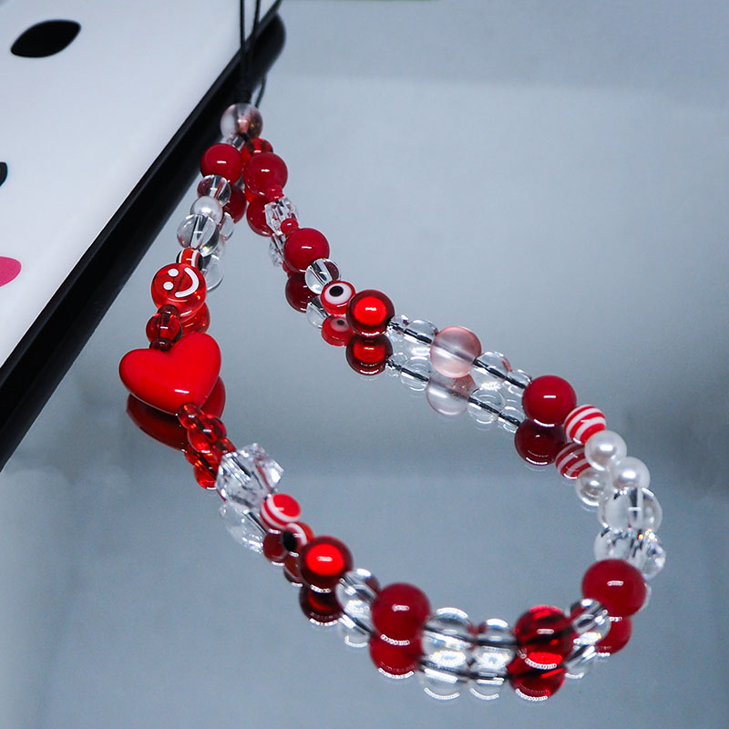 Pearl Trim Chain - Czerwona przezroczysta mobilna smycz pasek łańcuszkowy